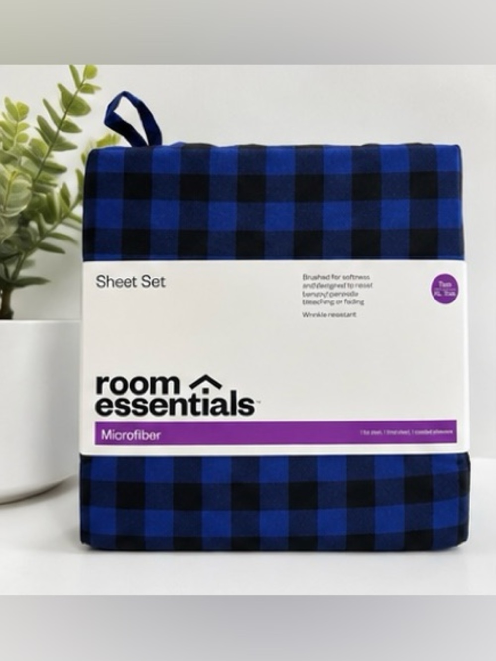 NWT Room Essentials Twin/Twin XL Microfiber Sheet Set Blue Buffalo Plaid NWT